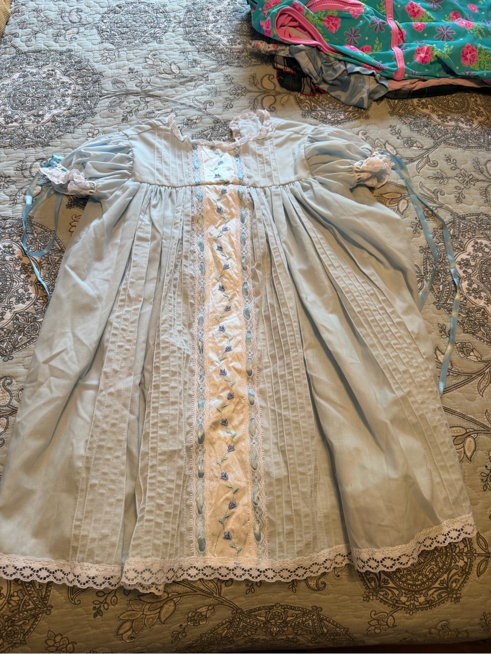 Light Blue Girls' Smocked Lace Dress